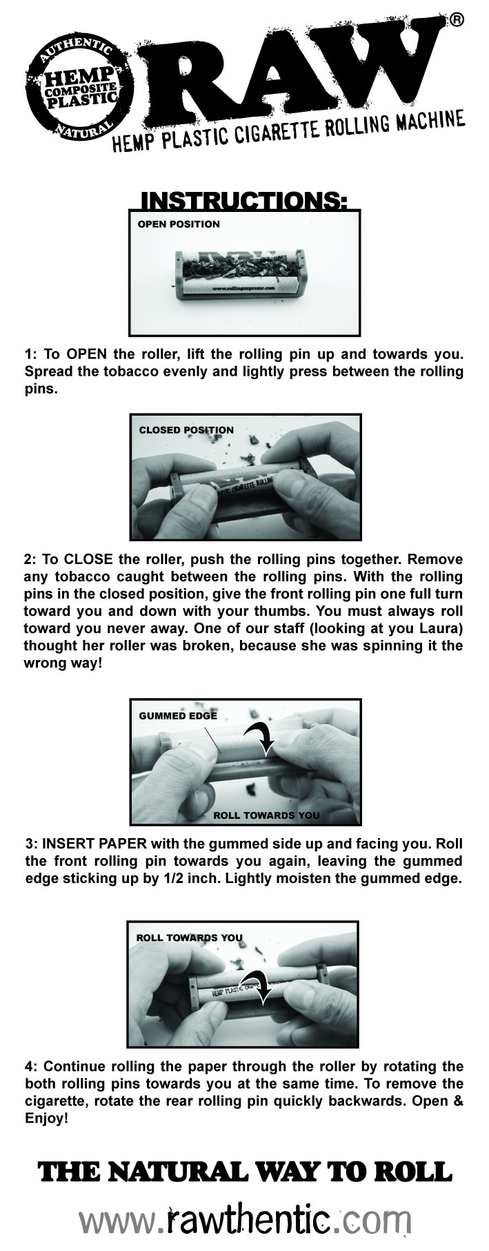 RAW Hemp Plastic Roller Instructions